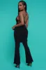 Stay Glam Backless Halter Flared Pants Set - Black sold by Swankaposh