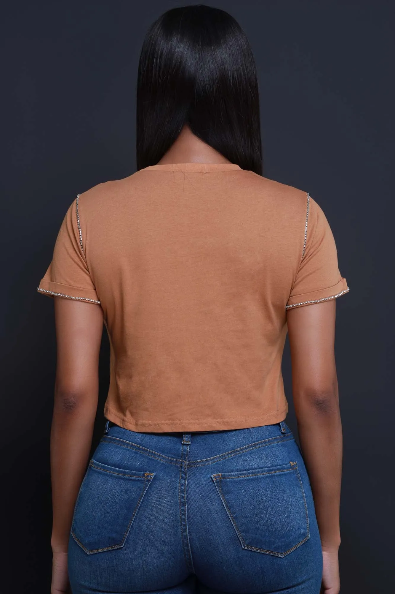 Look At Me Rhinestone Lined T-Shirt - Coffee sold by Swankaposh product image thumbnail 3