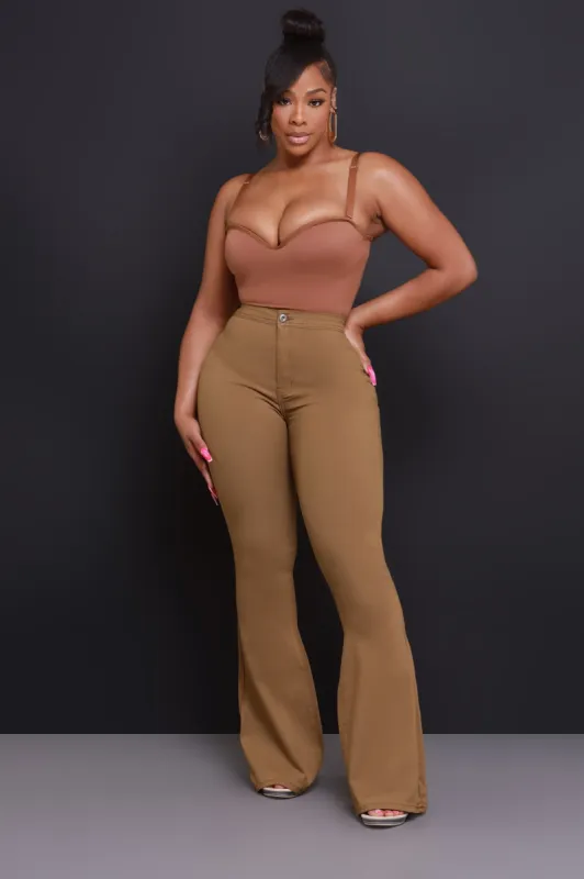 Super Swank High Rise Flare Stretchy Jeans - Mocha sold by Swankaposh