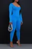 Higher Power Shaping Ribbed Jumpsuit - Blue sold by Swankaposh