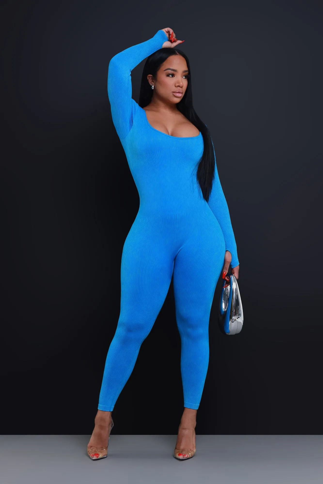 Higher Power Shaping Ribbed Jumpsuit - Blue sold by Swankaposh product image thumbnail 2