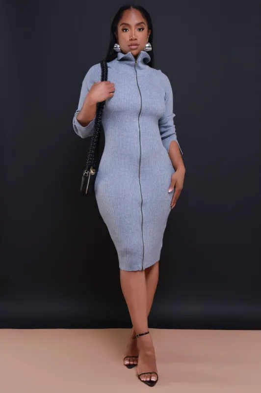 Oh Yeah Ribbed Full Zip Midi Dress - Heather Grey sold by Swankaposh