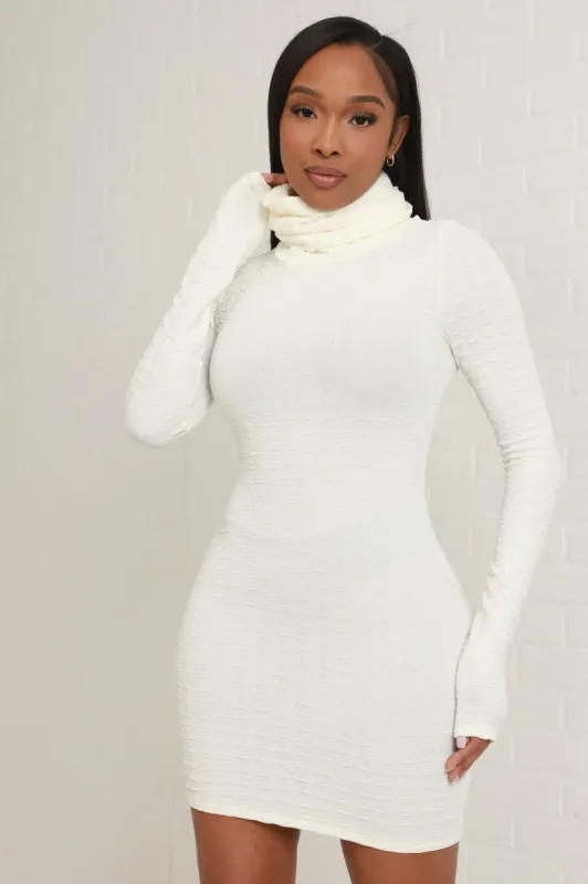 Class Act Textured Turtleneck Mini Dress - Off White sold by Swankaposh