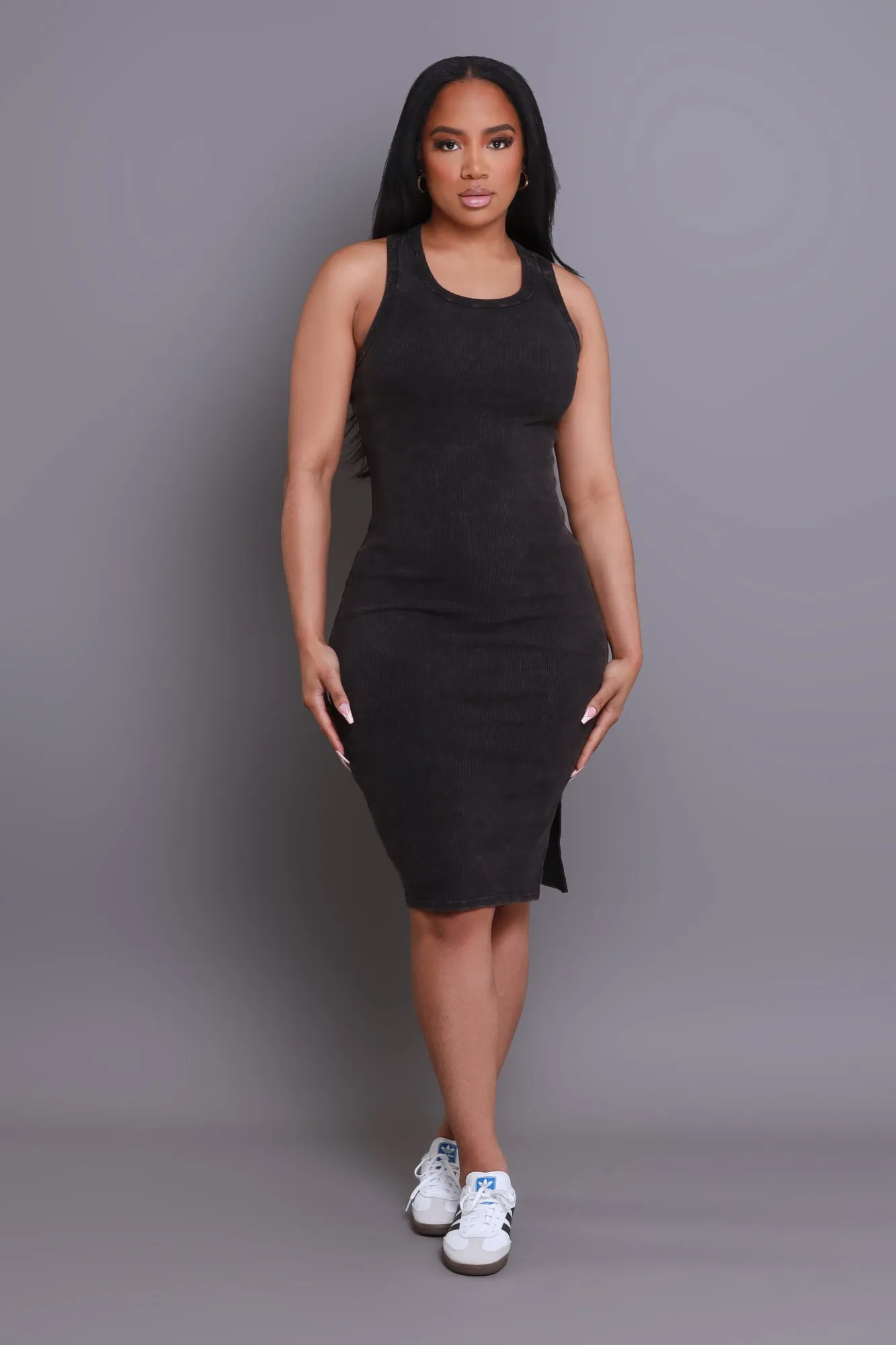 Next Up NUW Ribbed Midi Dress - Black sold by Swankaposh