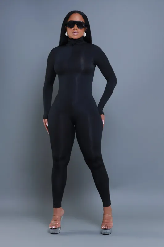 High Class Mock Neck Jumpsuit - Black sold by Swankaposh