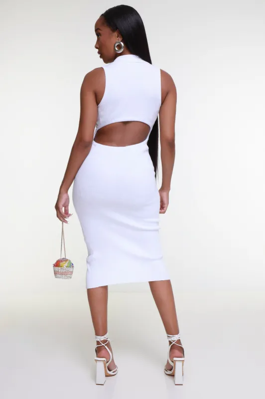 Closure Sleeveless Open Back Midi Dress - White sold by Swankaposh