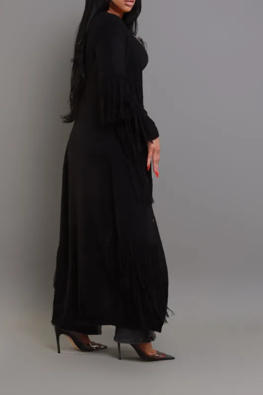 Get Well Longline Fringe Cardigan - Black sold by Swankaposh