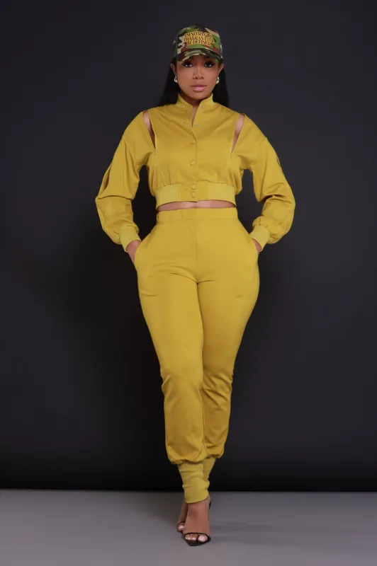 Top Priority Zippered Cropped Jogger Set - Kiwi Lime sold by Swankaposh