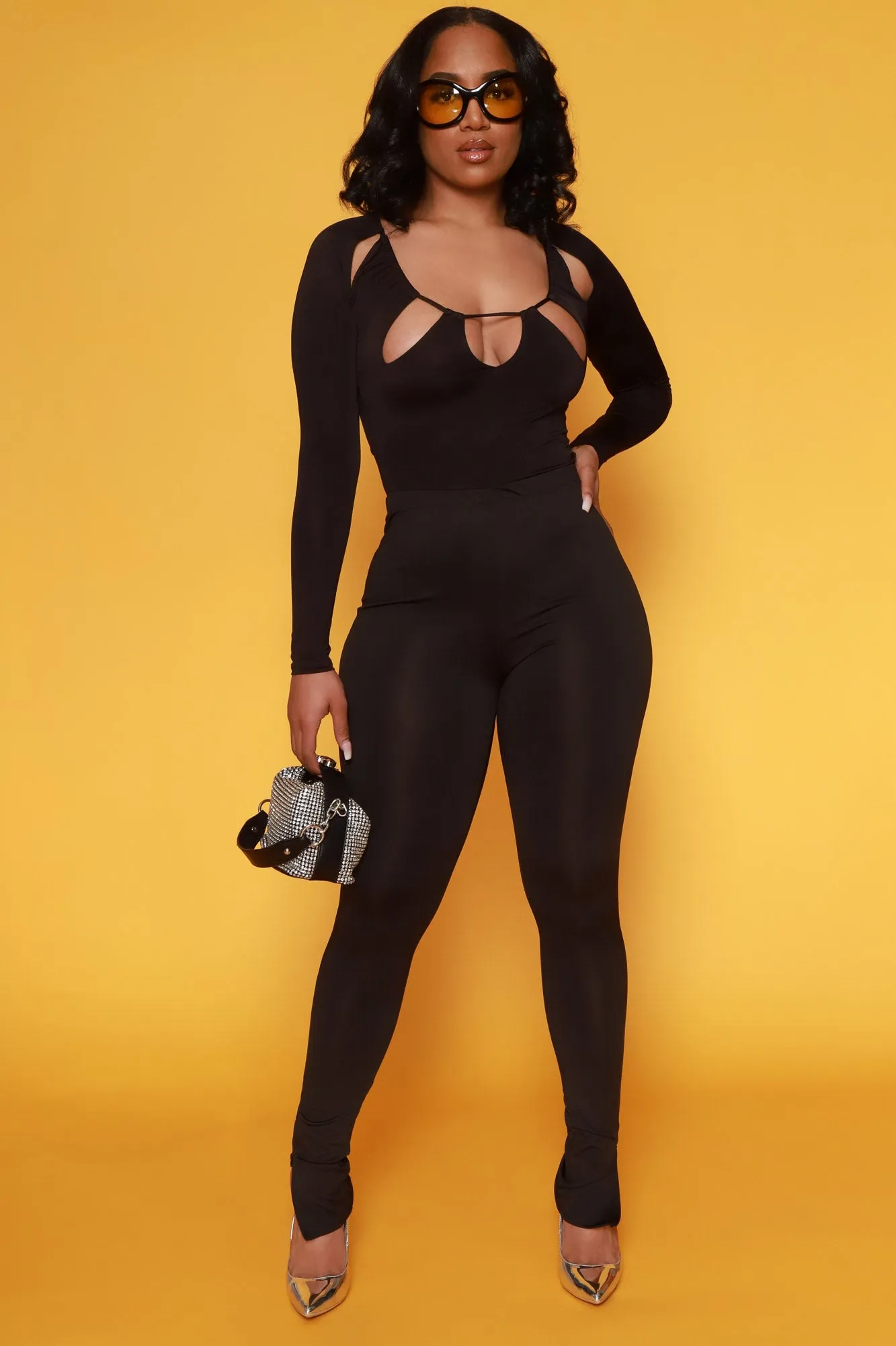 Come Around V-Neck Cutout Bodysuit - Black sold by Swankaposh product image thumbnail 2