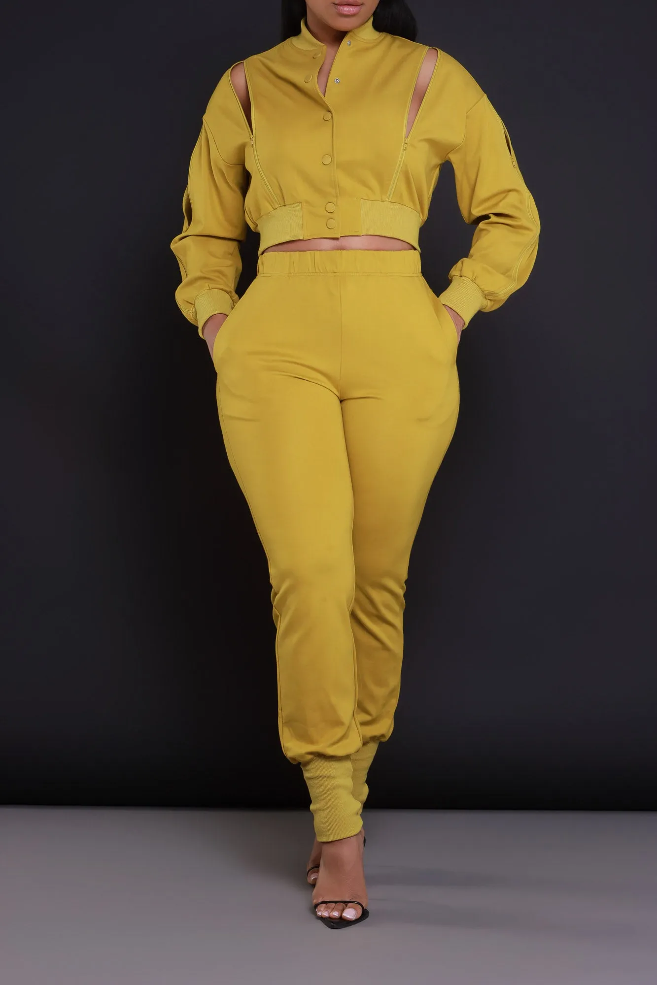 Top Priority Zippered Cropped Jogger Set - Kiwi Lime sold by Swankaposh product image thumbnail 2