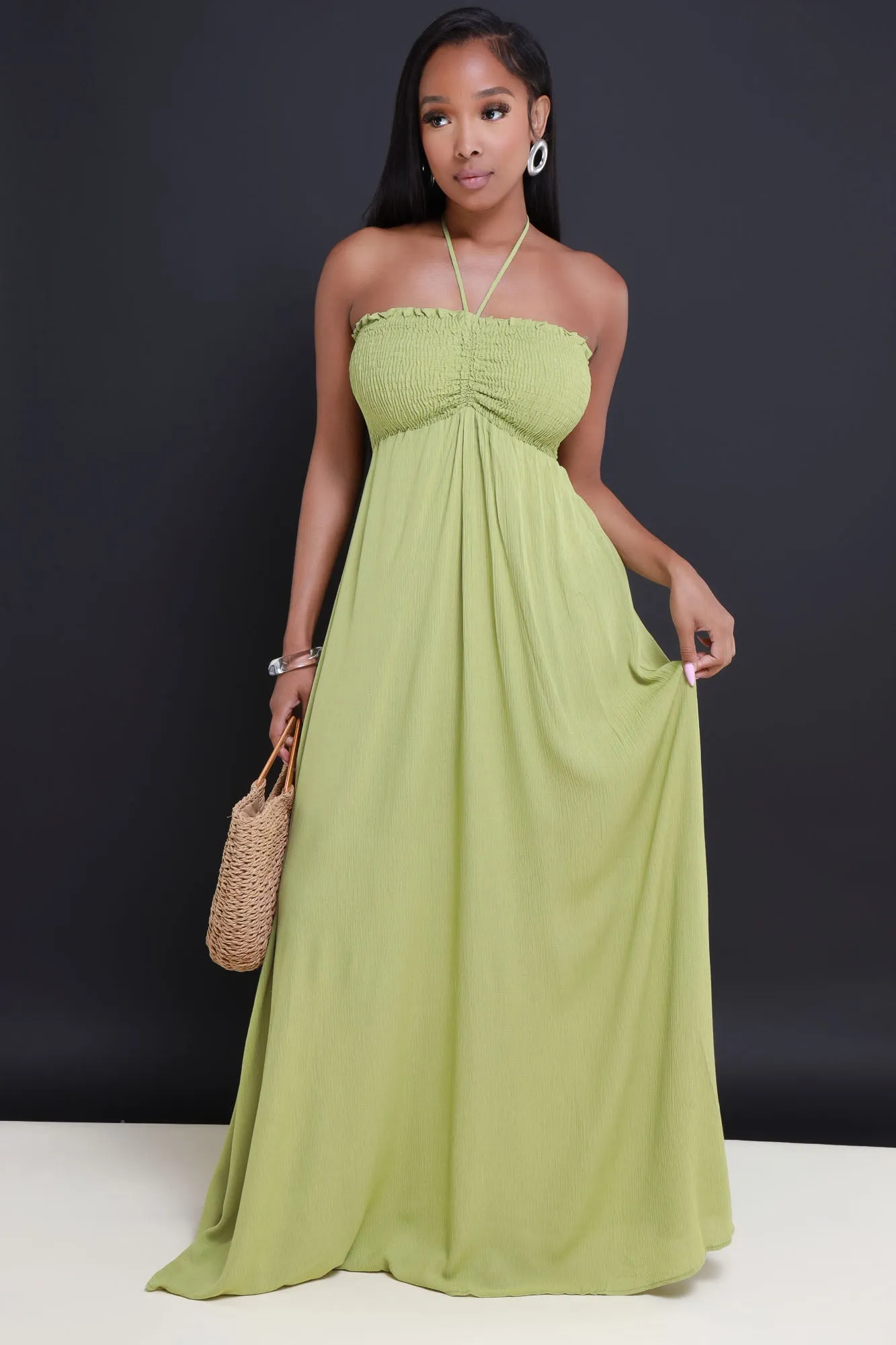 Shady Vibes Halter Maxi Dress - Kiwi Green sold by Swankaposh