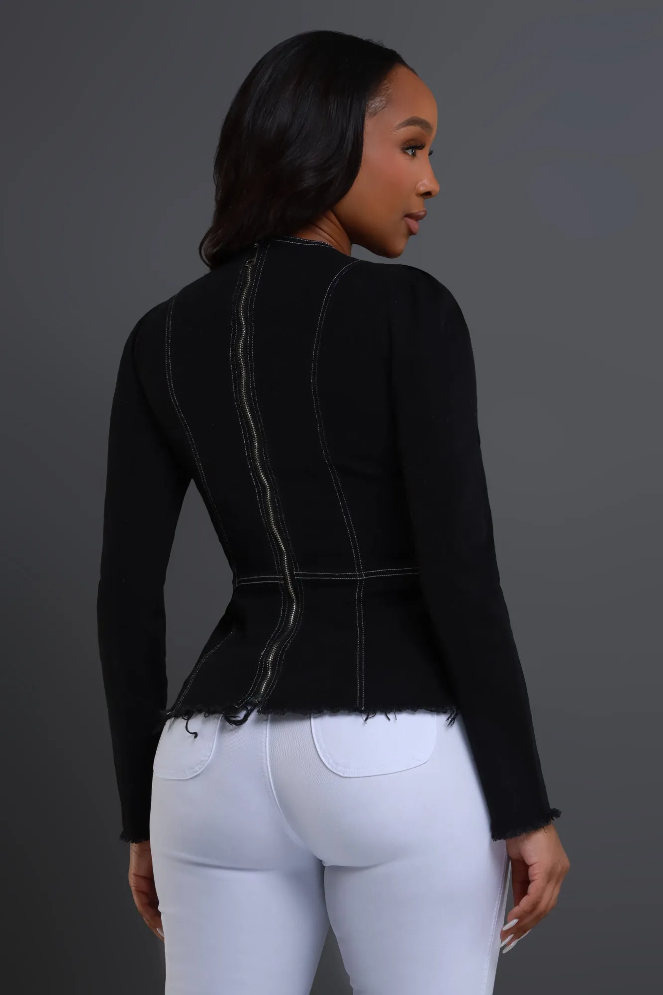 Power Hour Lace Up Denim Blouse - Black sold by Swankaposh product image thumbnail 3