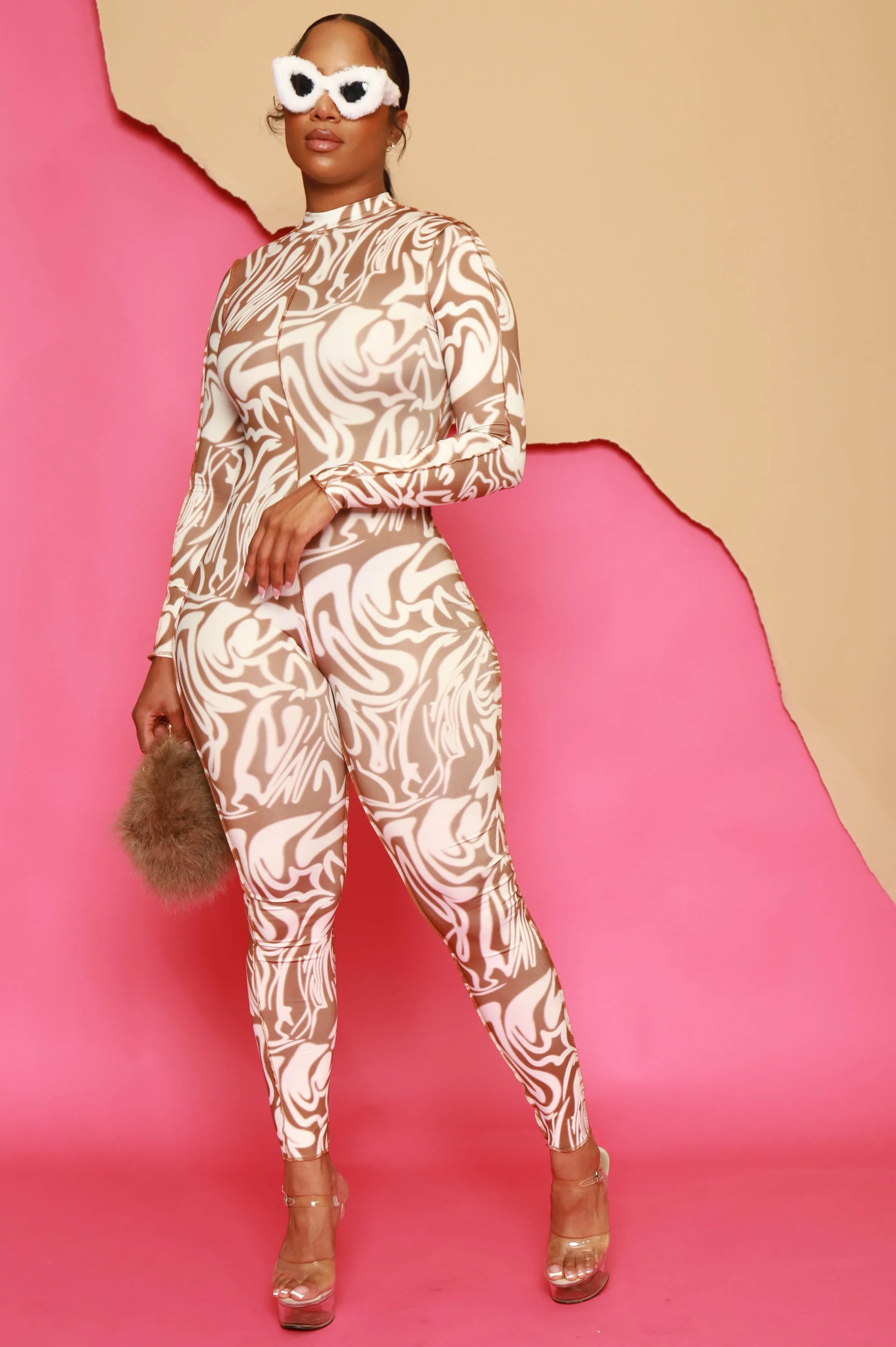 Wanna Be Printed Full Zip Jumpsuit - Brown sold by Swankaposh product image thumbnail 3