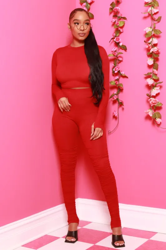 Dead Ringer Ruche Pants Set - Burgundy sold by Swankaposh