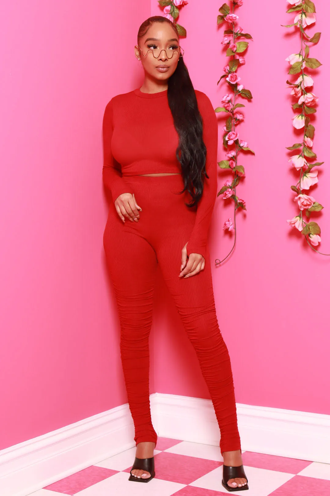 Dead Ringer Ruche Pants Set - Burgundy sold by Swankaposh