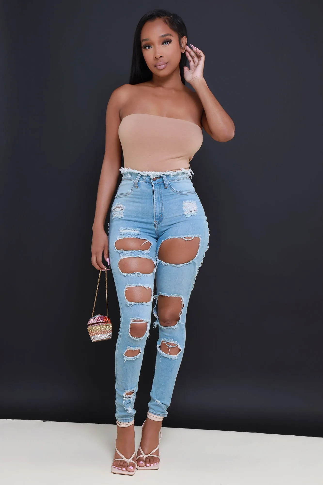 Refill High Rise Distressed Jeans - Light Wash sold by Swankaposh product image thumbnail 5