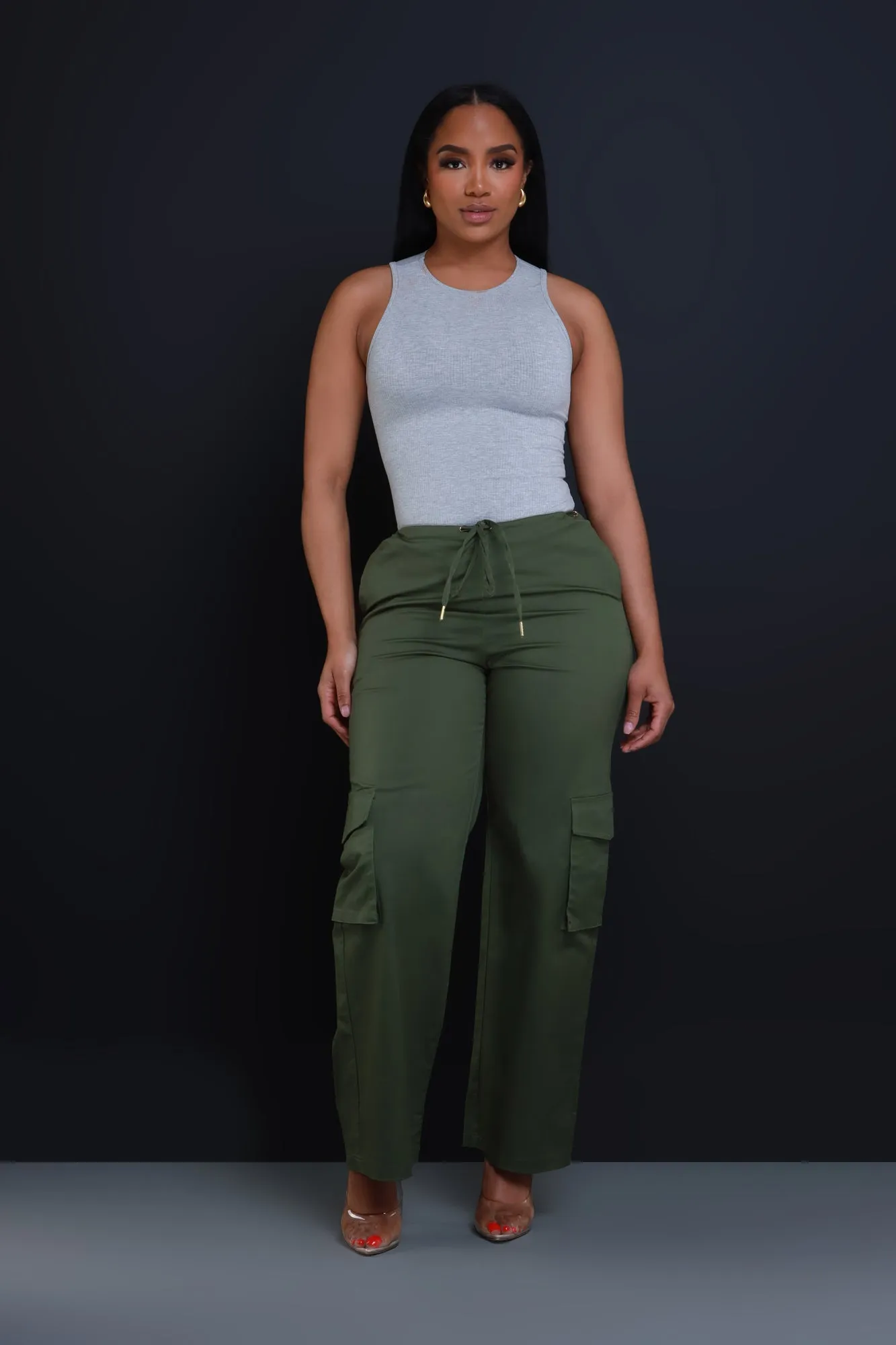Time To Go High Rise Cargo Pants - Olive sold by Swankaposh