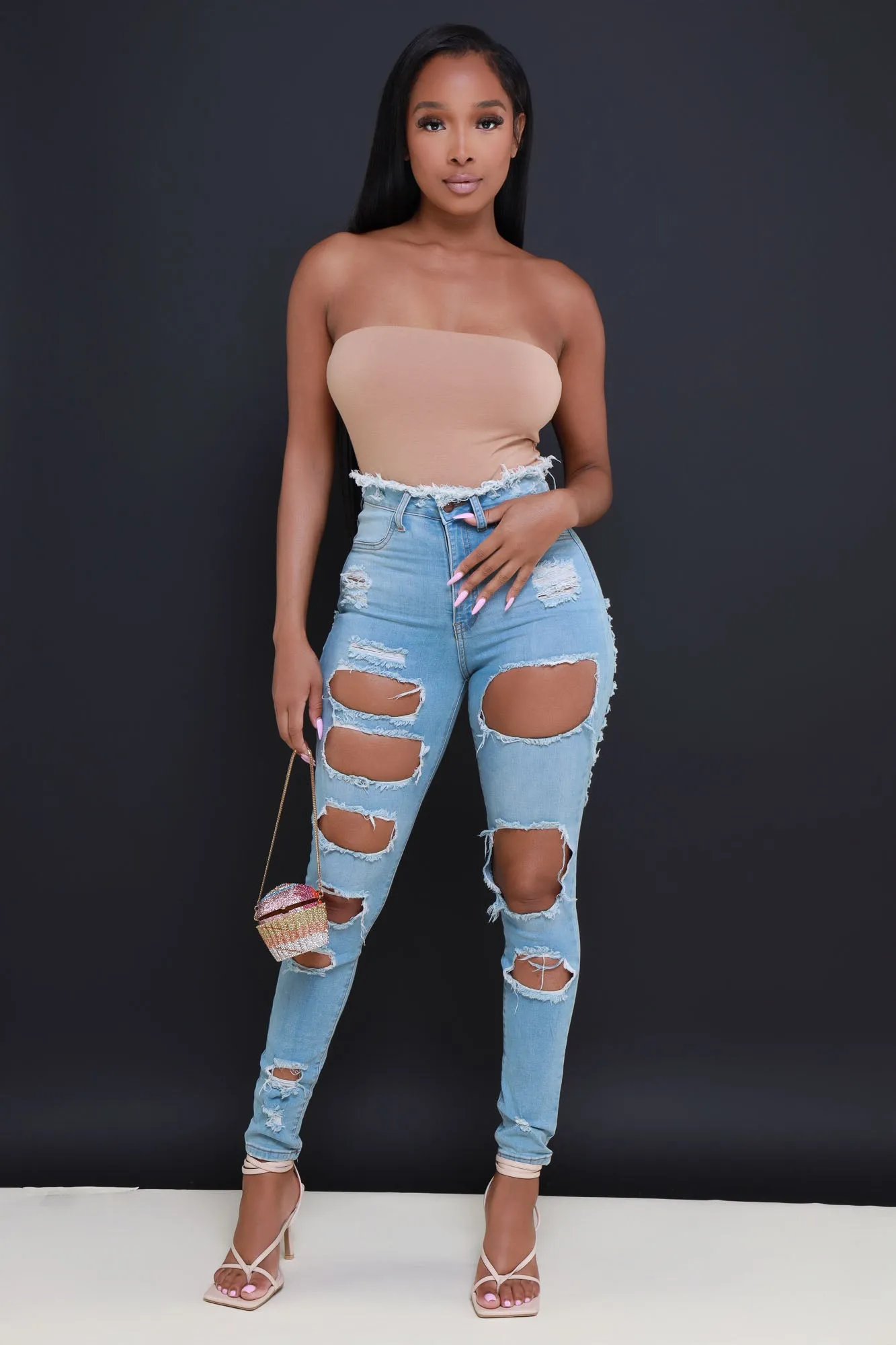 Refill High Rise Distressed Jeans - Light Wash sold by Swankaposh