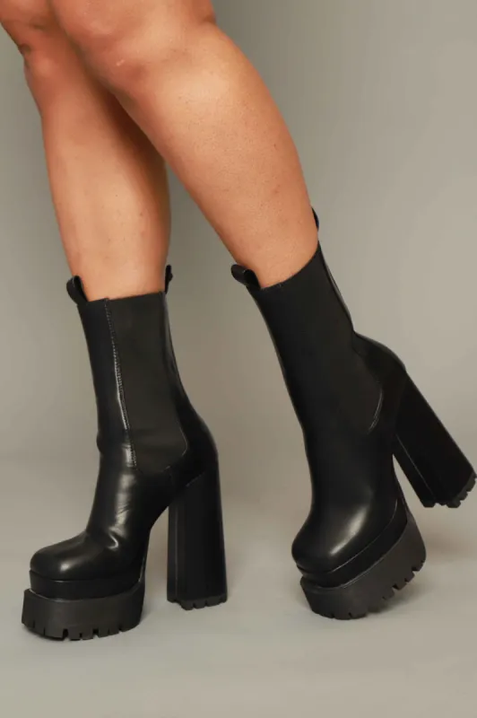 Ignore You Faux Leather Platform Chelsea Boot - Black sold by Swankaposh