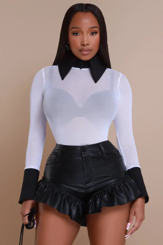 Pardon Me Wide Collar Mesh Bodysuit - White sold by Swankaposh
