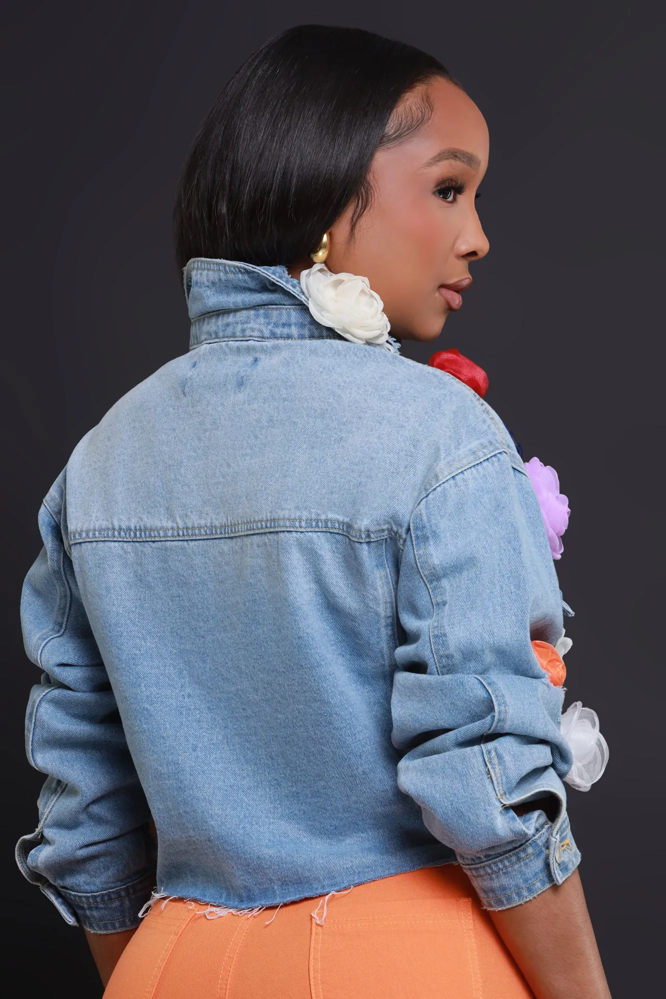 Feel My Love Floral Denim Jacket - Medium Wash sold by Swankaposh product image thumbnail 3