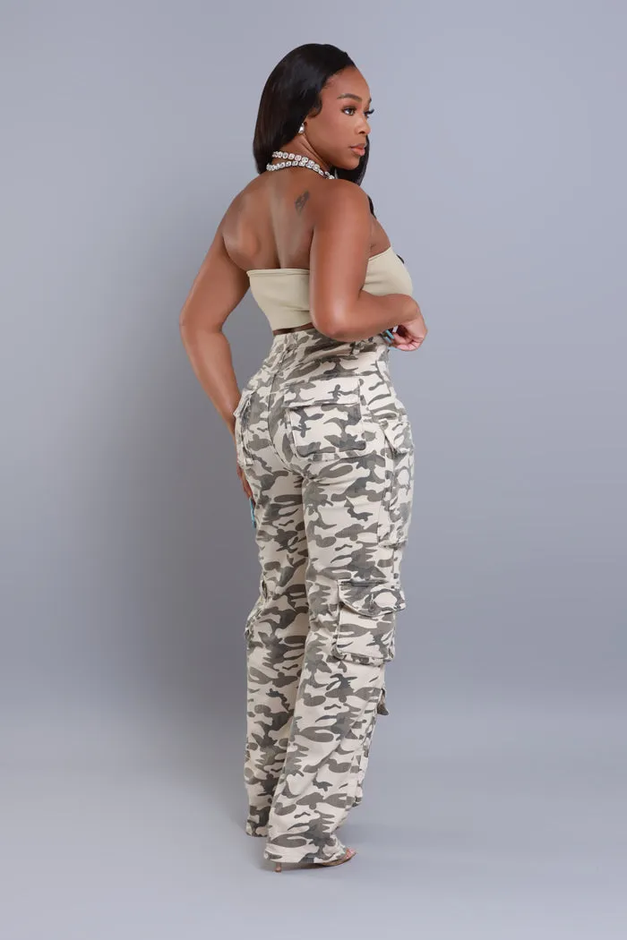 Put Up High Rise Cargo Camo Pants - Khaki/Cream sold by Swankaposh product image thumbnail 5