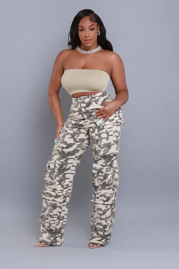 Put Up High Rise Cargo Camo Pants - Khaki/Cream sold by Swankaposh product image thumbnail 4