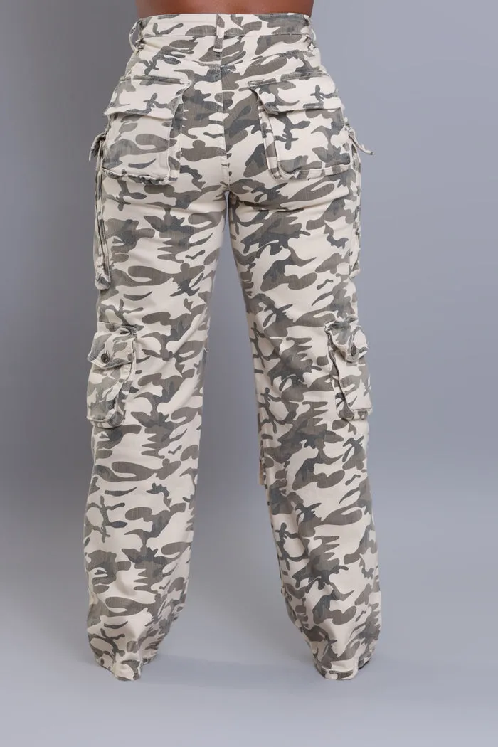 Put Up High Rise Cargo Camo Pants - Khaki/Cream sold by Swankaposh product image thumbnail 2