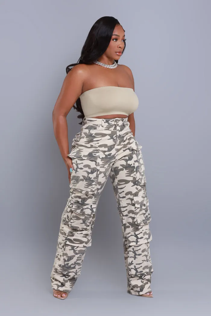Put Up High Rise Cargo Camo Pants - Khaki/Cream sold by Swankaposh product image thumbnail 3