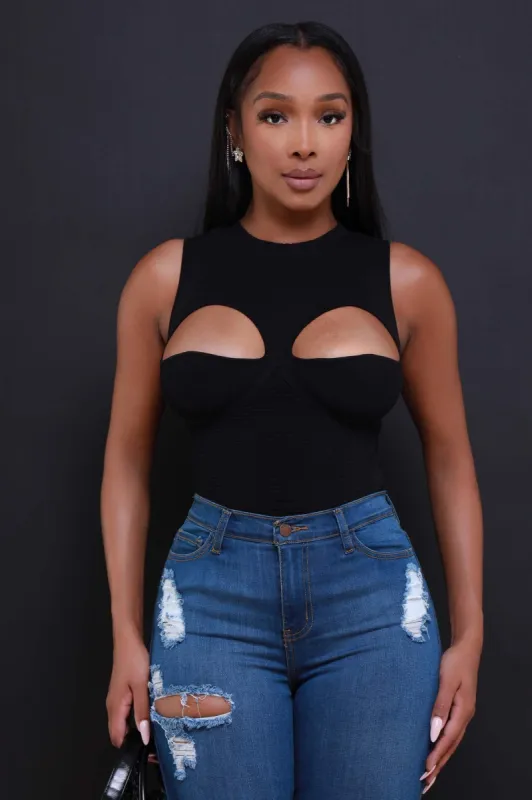 Turning Heads Sleeveless Cut Out Knit Top - Black sold by Swankaposh
