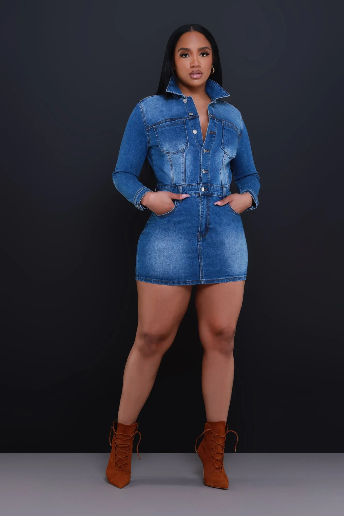 Gotta Be You Denim Dress - Medium Wash sold by Swankaposh product image thumbnail 4