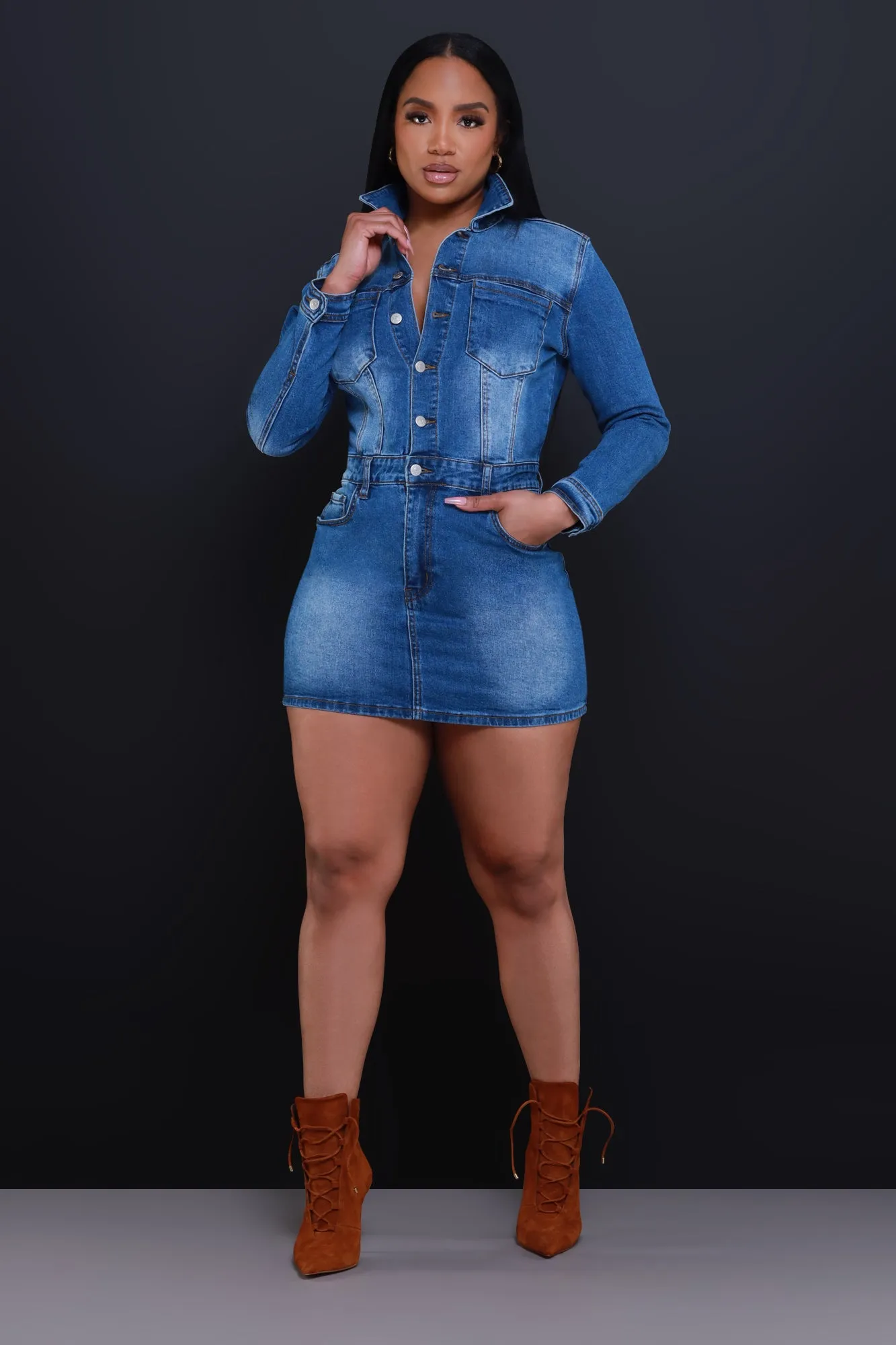 Gotta Be You Denim Dress - Medium Wash sold by Swankaposh