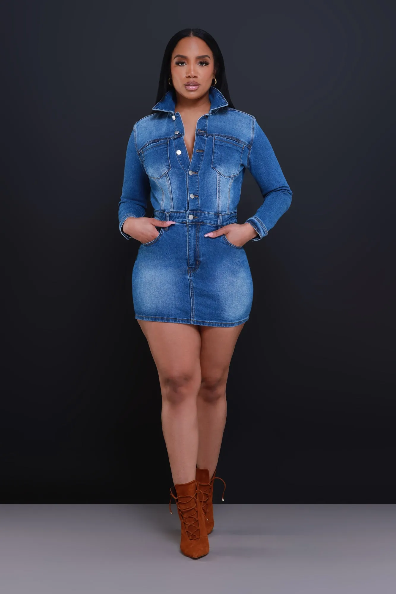 Gotta Be You Denim Dress - Medium Wash sold by Swankaposh product image thumbnail 3