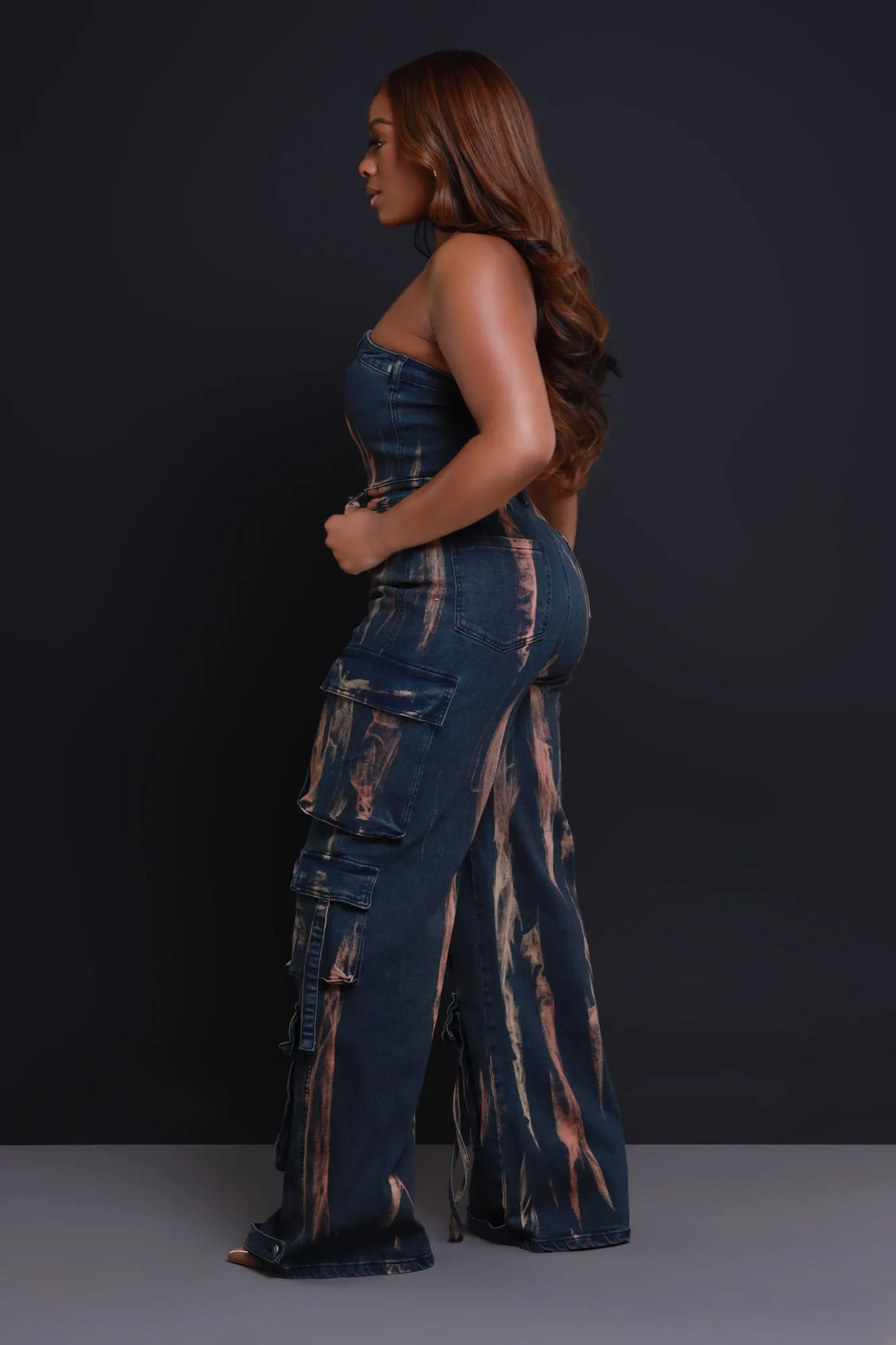 Take The Crown Denim Cargo Jumpsuit - Blue sold by Swankaposh product image thumbnail 5