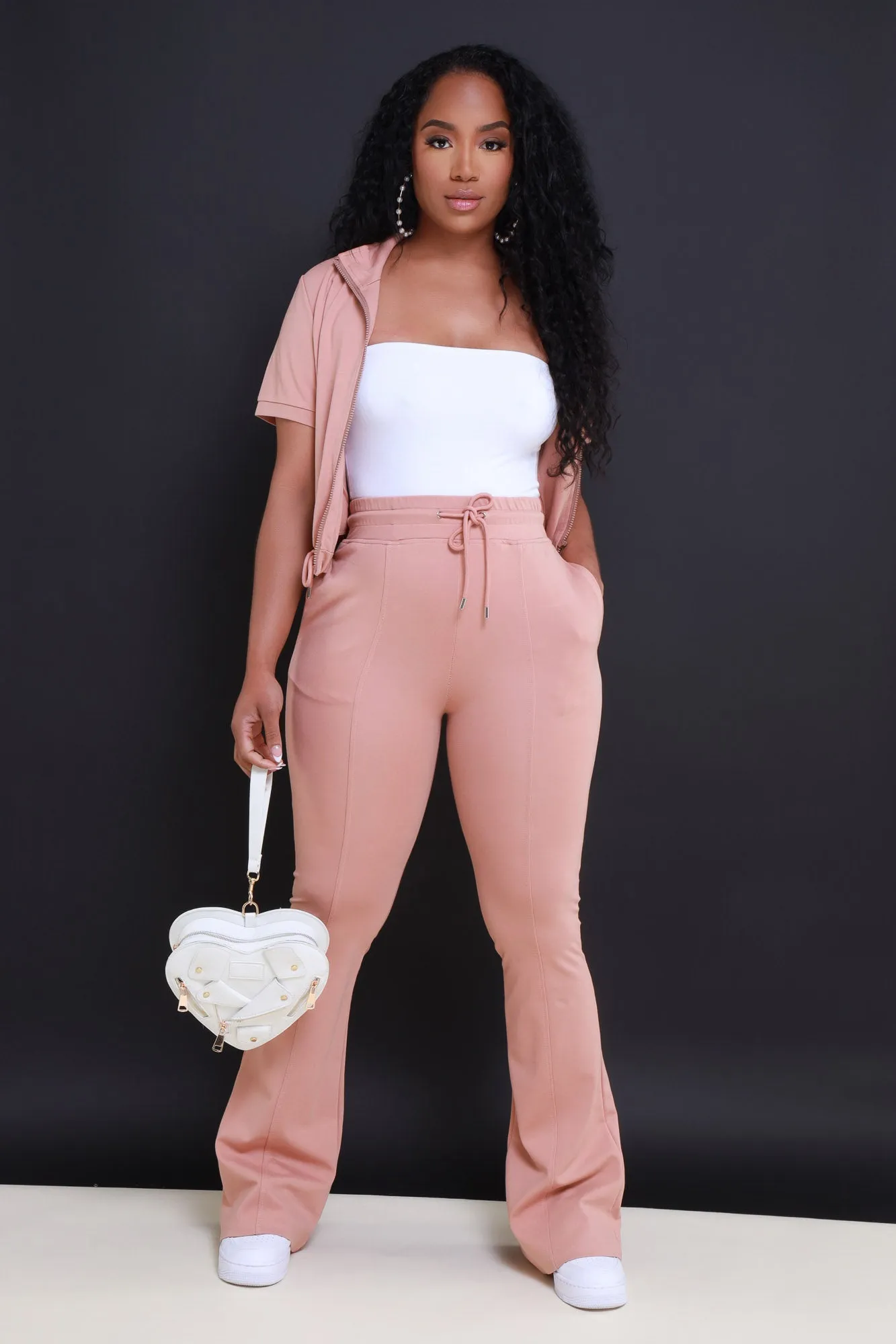 One Time Short Sleeve Flare Leg Pants Set - Nude Pink sold by Swankaposh product image thumbnail 4