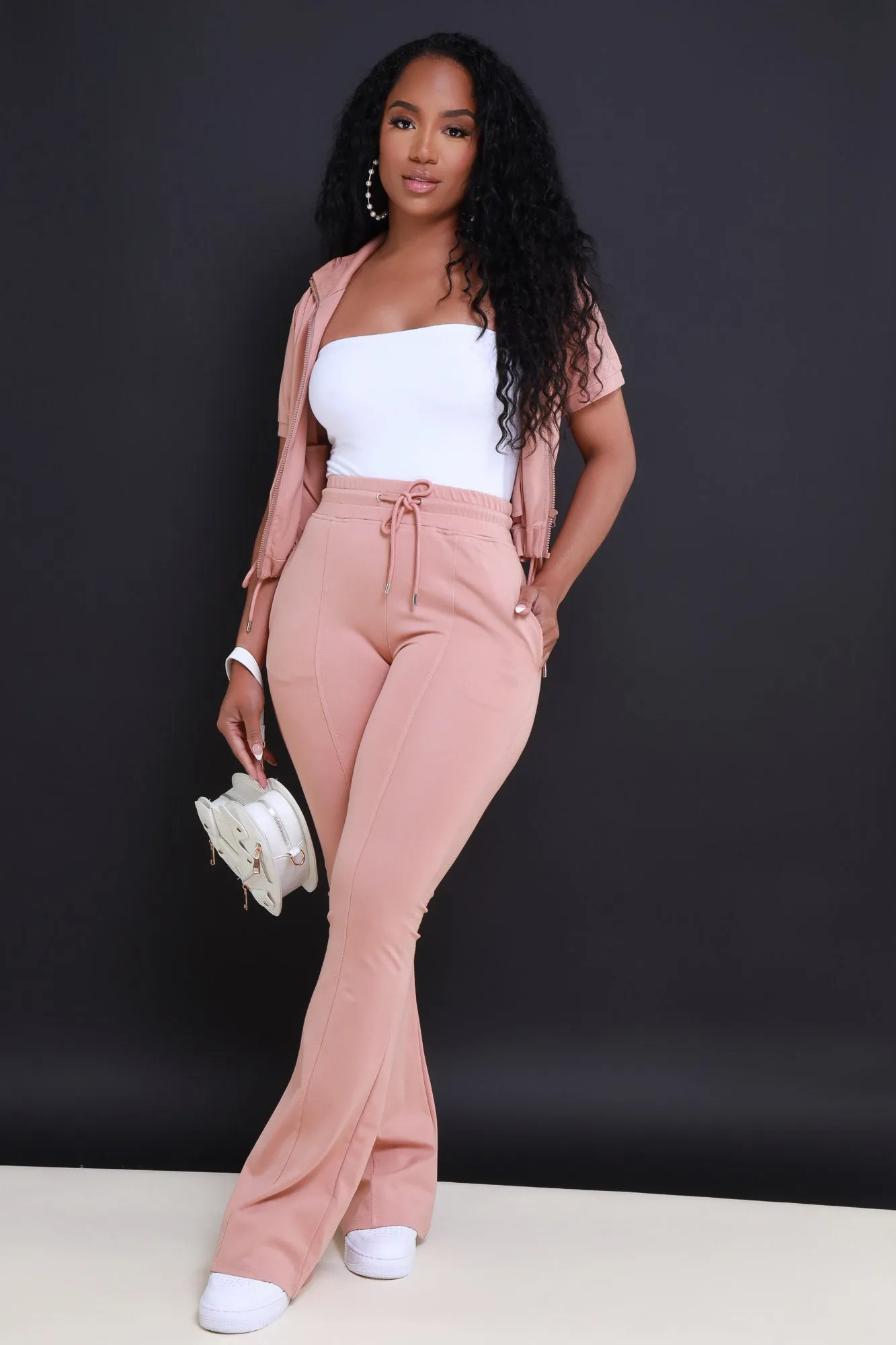 One Time Short Sleeve Flare Leg Pants Set - Nude Pink sold by Swankaposh product image thumbnail 5