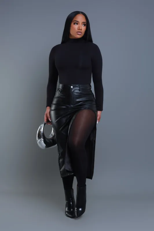 Night Owl Faux Leather High Cut Skirt - Black sold by Swankaposh