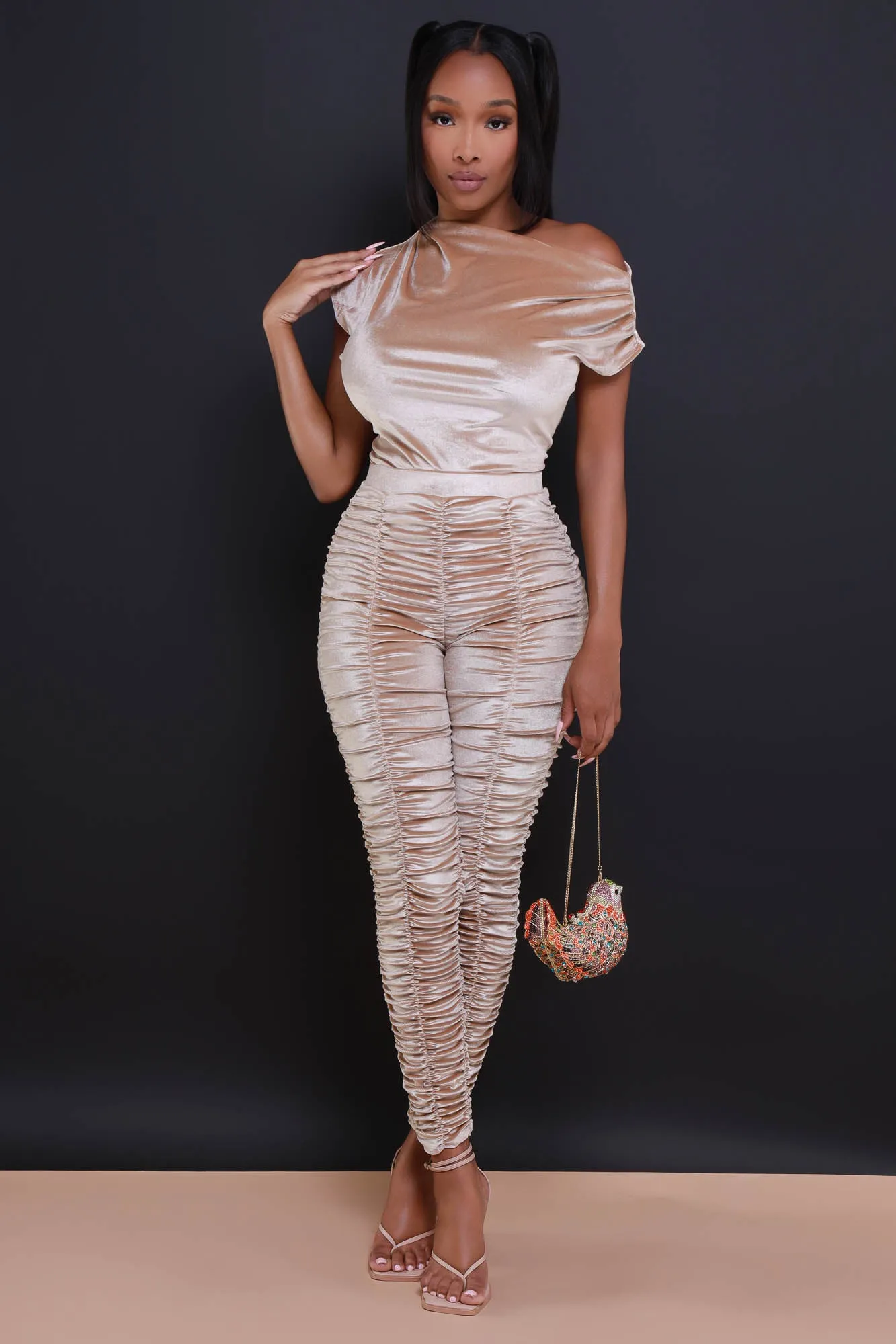 Be Honest Draped Velvet Blouse - Mushroom sold by Swankaposh product image thumbnail 2