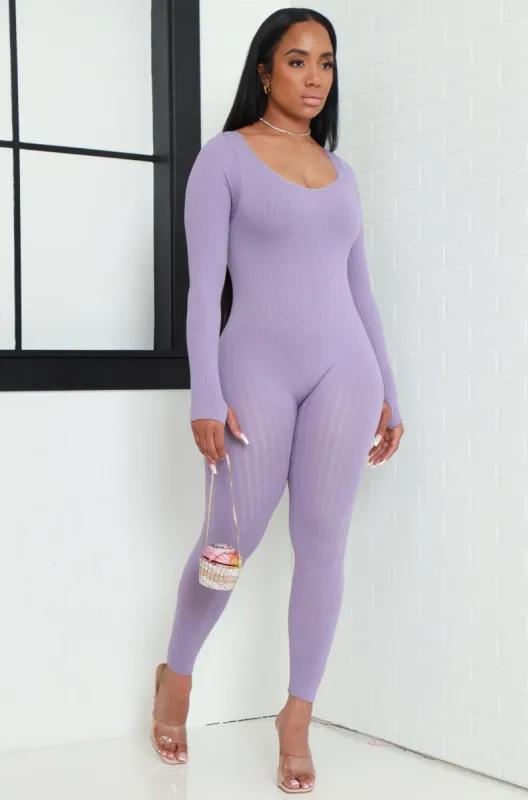 Keep Your Promise Ribbed Seamless Jumpsuit - Lavender sold by Swankaposh