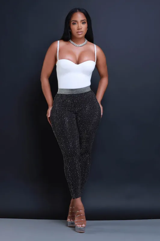 Over You Rhinestone Embellished Leggings - Black/Silver sold by Swankaposh