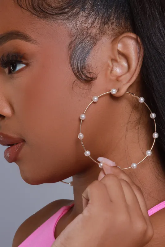 Brighter Days Beaded Hoop Earrings - Gold/Pearl sold by Swankaposh