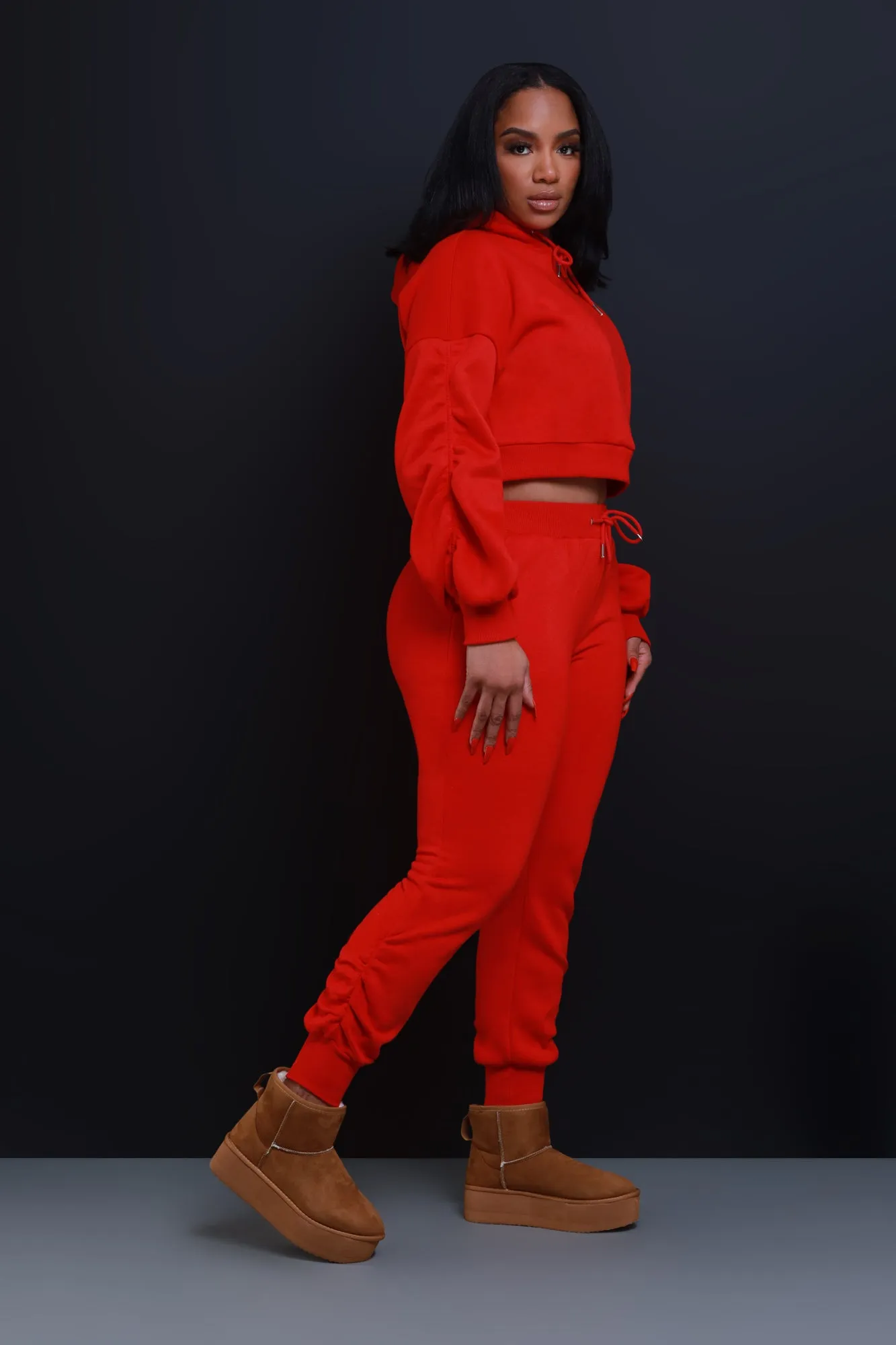 Who Said Ruched Hooded Jogger Set - Red sold by Swankaposh product image thumbnail 5