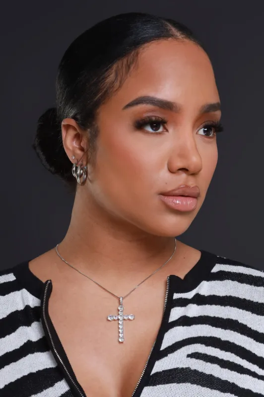 Praise You Rhinestone Cross Necklace - Silver sold by Swankaposh
