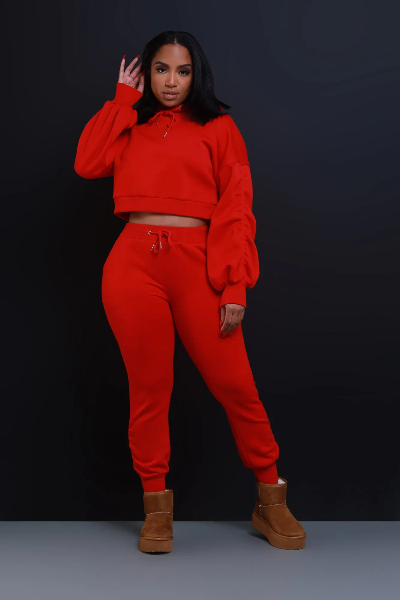 Who Said Ruched Hooded Jogger Set - Red sold by Swankaposh product image thumbnail 3