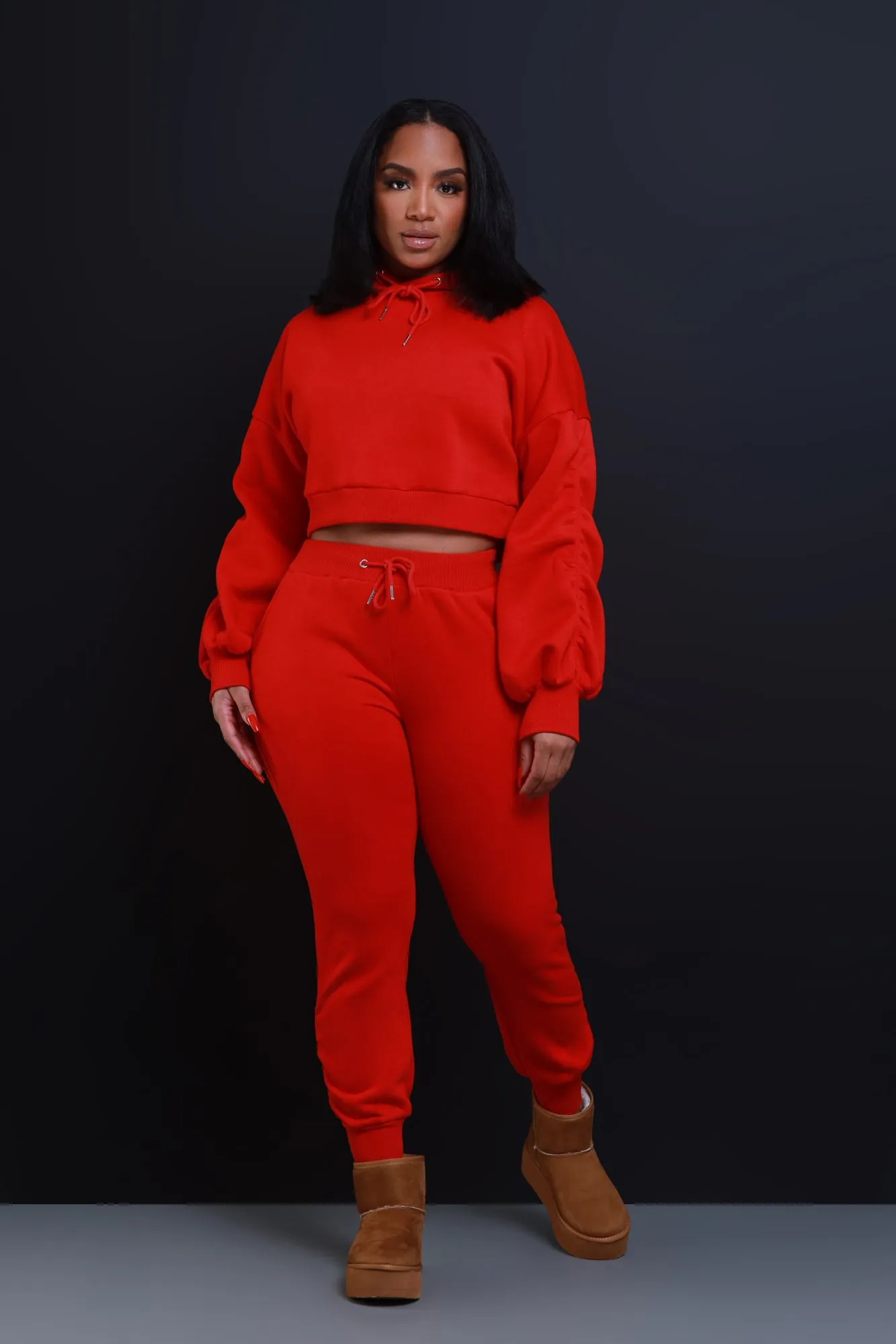 Who Said Ruched Hooded Jogger Set - Red sold by Swankaposh product image thumbnail 4