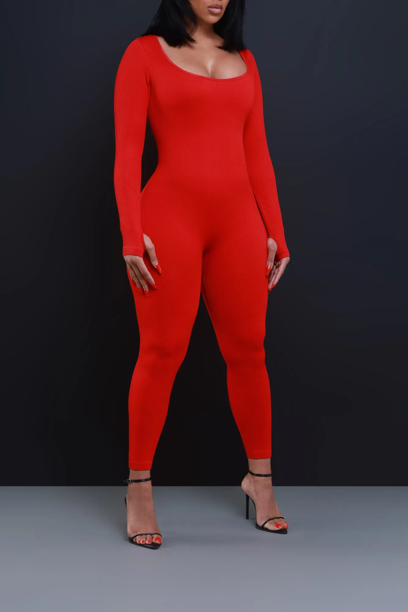 Higher Power Shaping Ribbed Jumpsuit - Red sold by Swankaposh product image thumbnail 2
