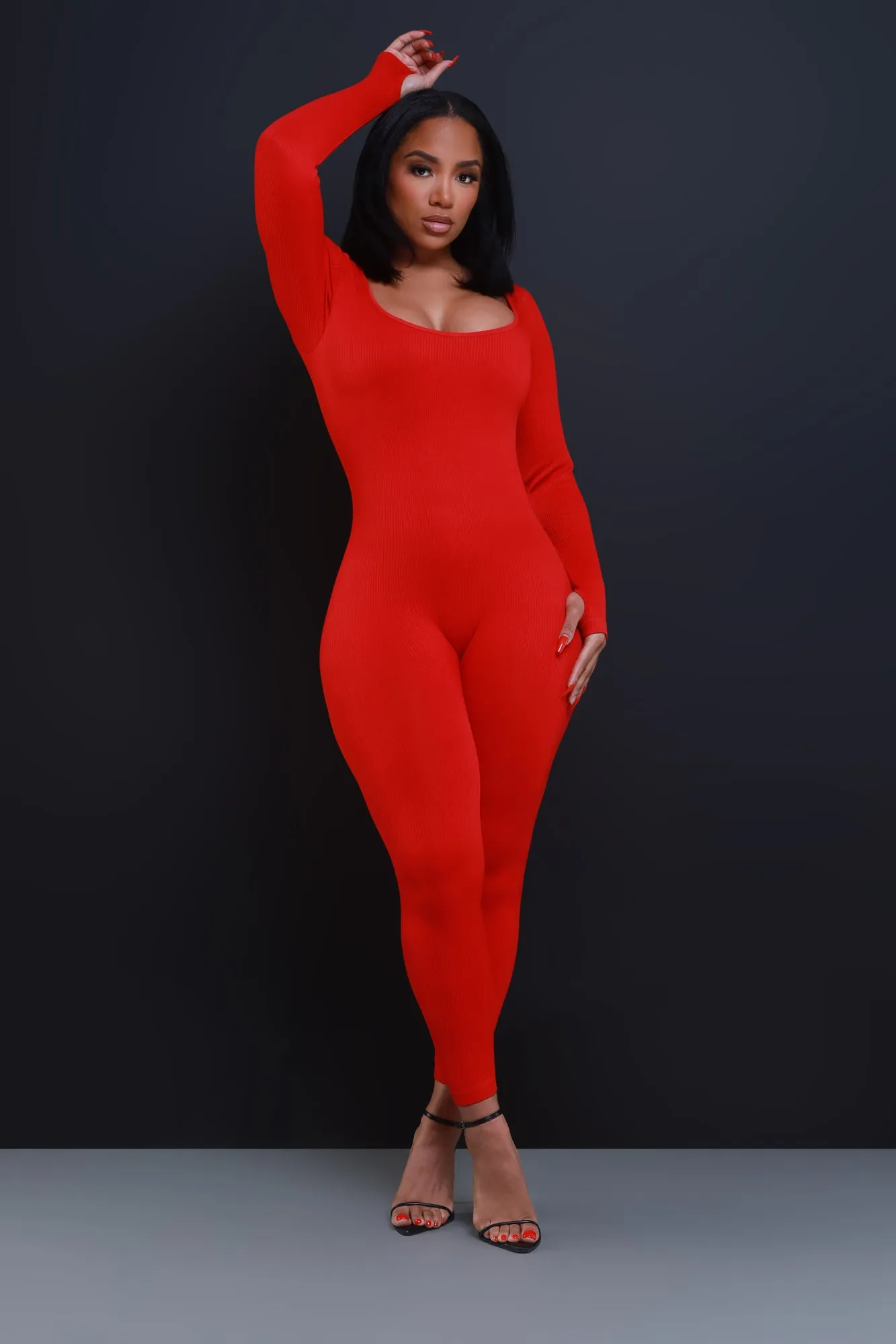 Higher Power Shaping Ribbed Jumpsuit - Red sold by Swankaposh