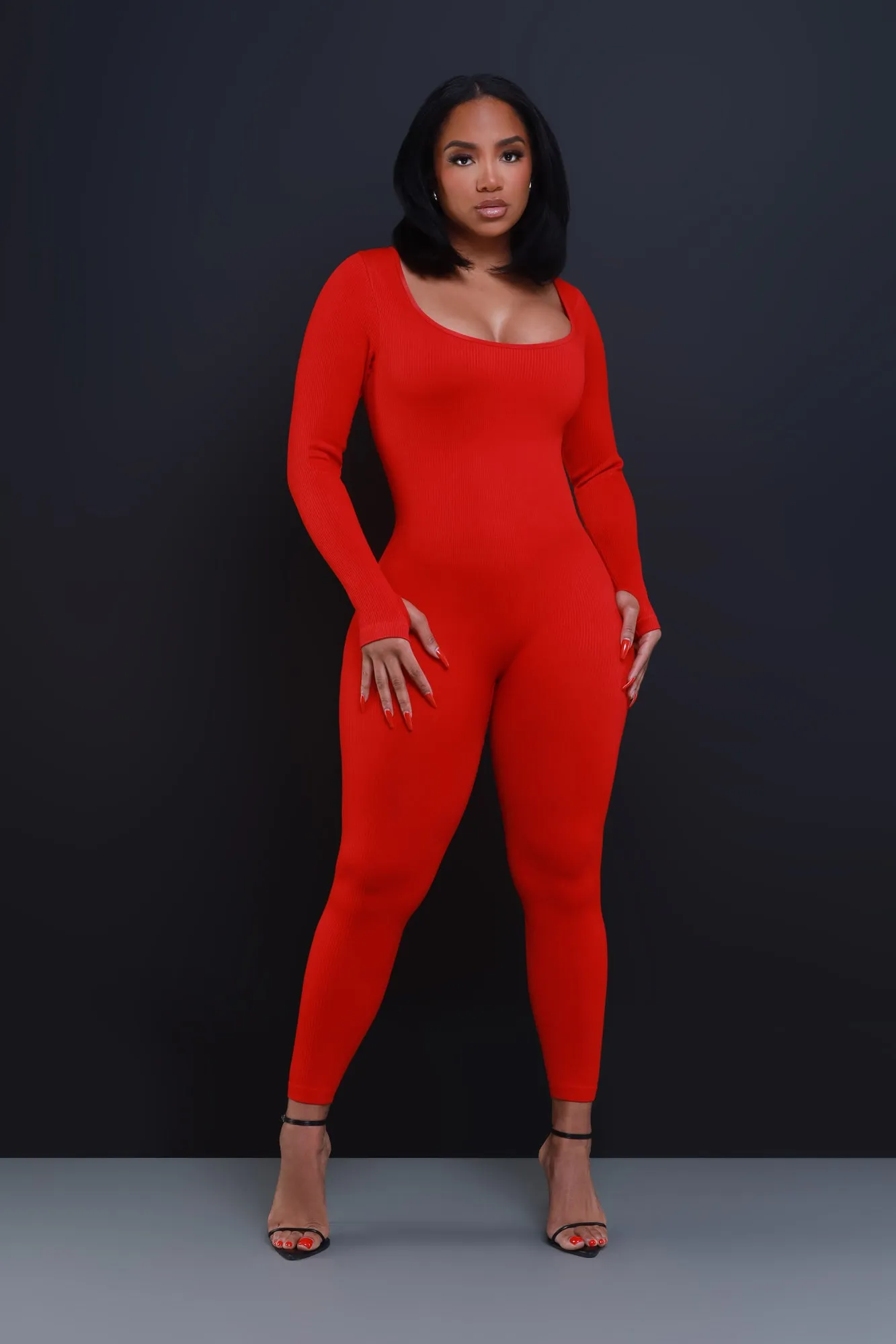 Higher Power Shaping Ribbed Jumpsuit - Red sold by Swankaposh product image thumbnail 4