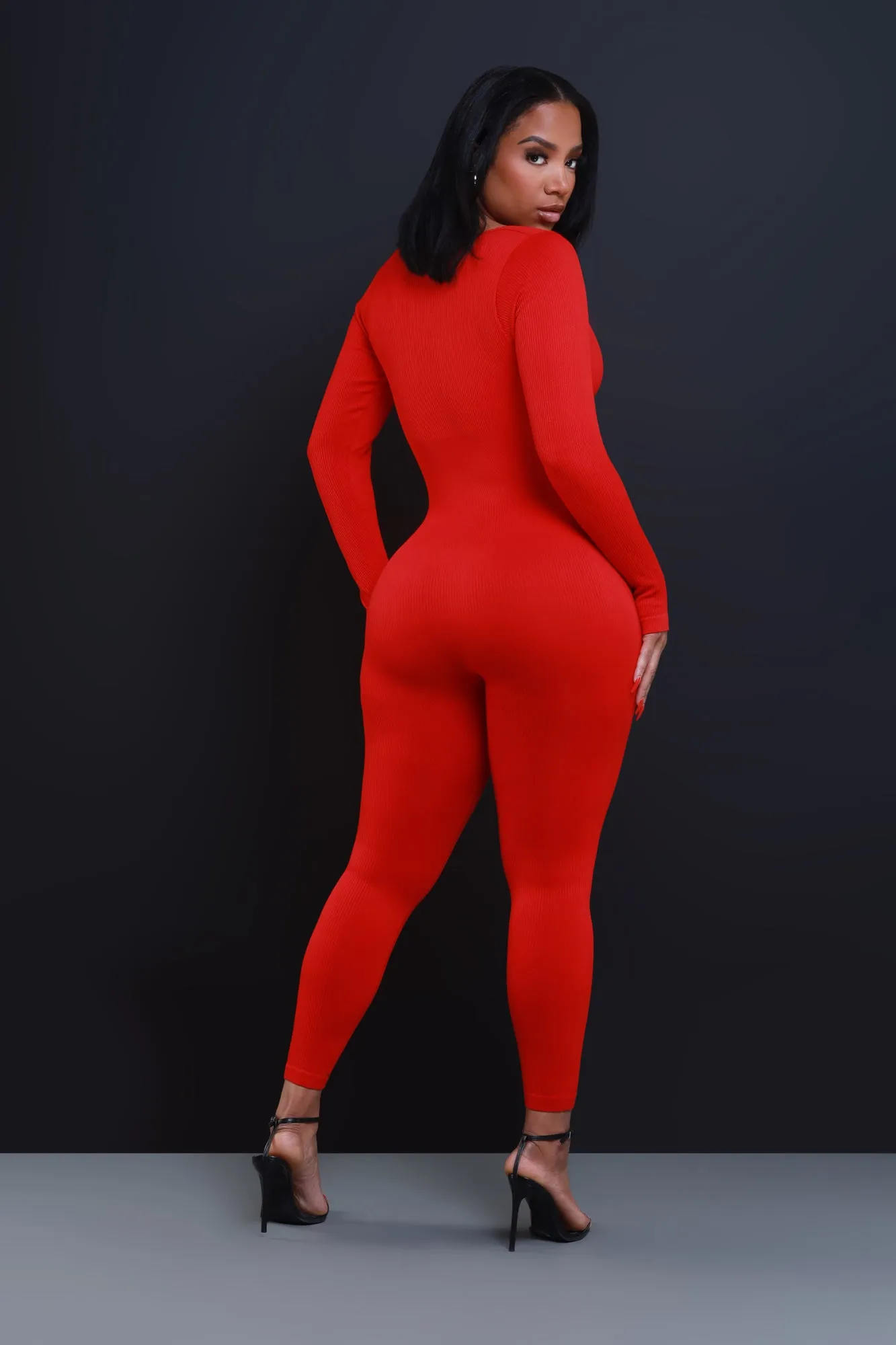 Higher Power Shaping Ribbed Jumpsuit - Red sold by Swankaposh product image thumbnail 3