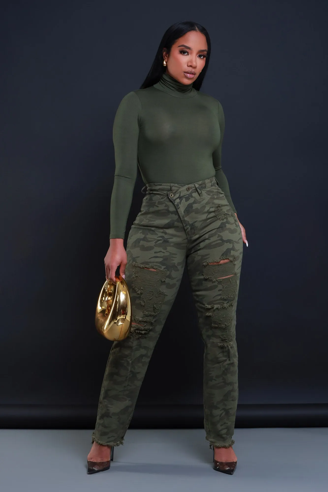 Limitless Asymmetrical Zip Bootcut Jeans - Camo sold by Swankaposh product image thumbnail 4